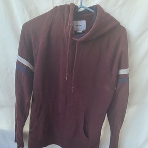 Old Navy medium maroon hoodie with white and black stripe on arm